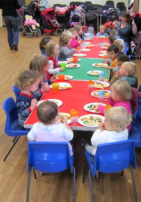 Tucking into the refreshments.