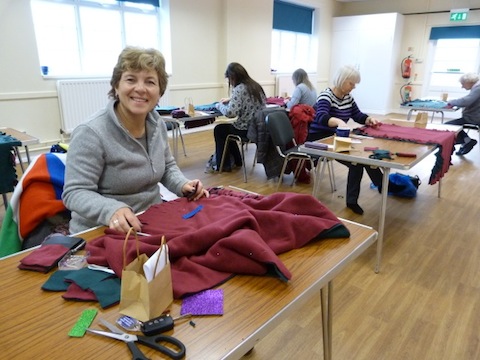 Hard at work making blessing blankets.